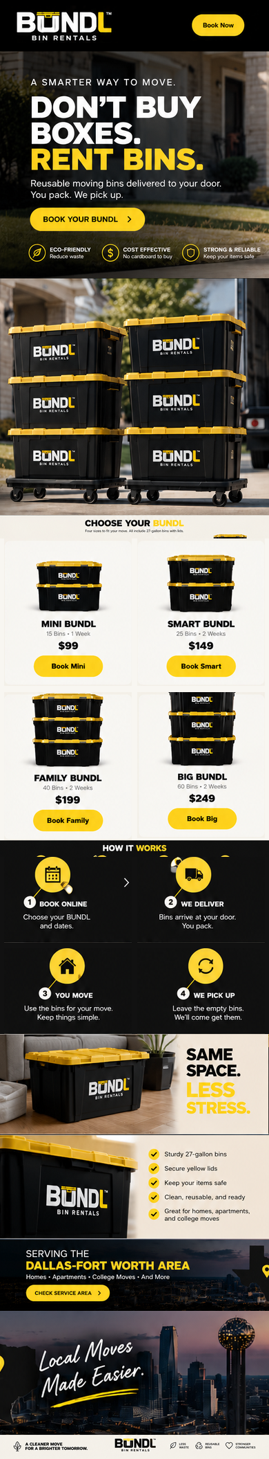 BUNDL Bin Rentals mobile homepage