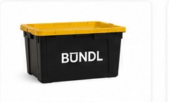 Mini BUNDL black tote with yellow lid and white BUNDL branding